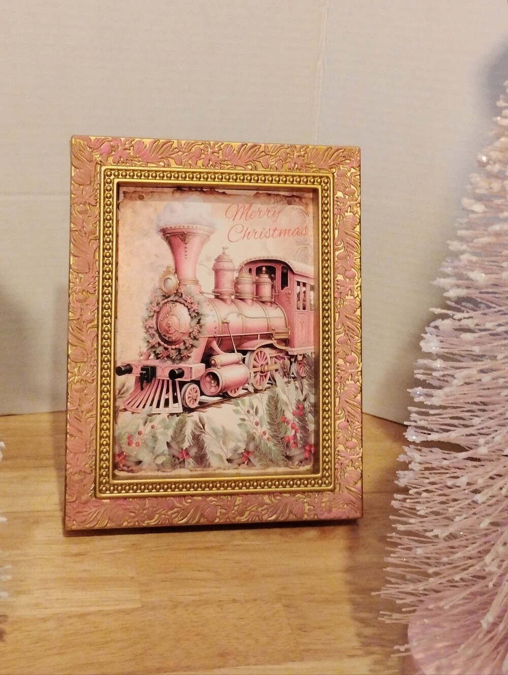 Vintage Pink Holiday Train Decorative Picture Frames